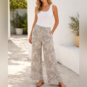 Match Point Linen Raw Hem Wide Leg Pull On Pants Size Small